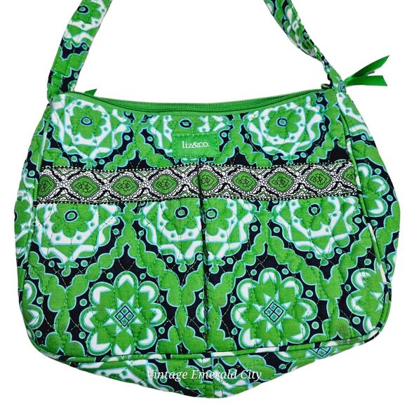 Liz & Co Quilted Green Purse Bohemian Bag Grannycore Beach Mandala Washable - Picture 3 of 16